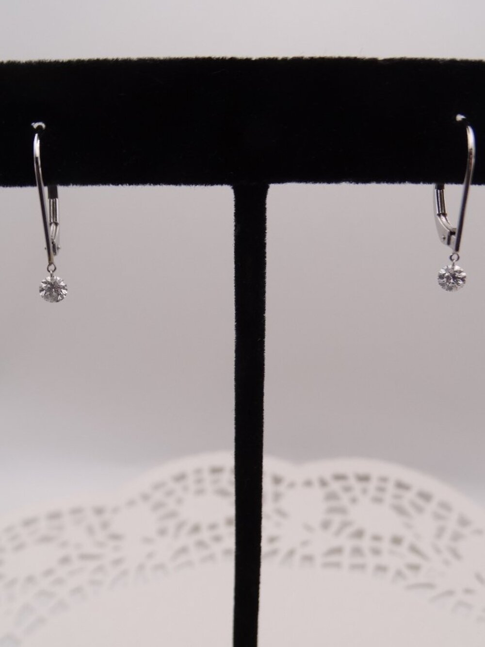 14K White Gold 0.8 g Lever Back Earrings Lab Created Diamond or Moisonite 3 mm